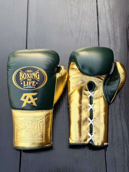 No Boxing No Life Gloves Dark-Green/Gold Training Gloves Front View