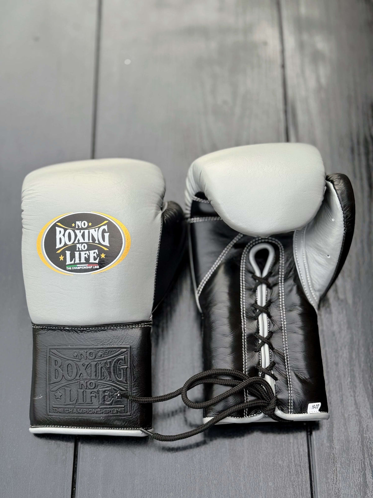 No Boxing No Life Grey/Black Boxing Gloves 14oz Premium Training Gloves
