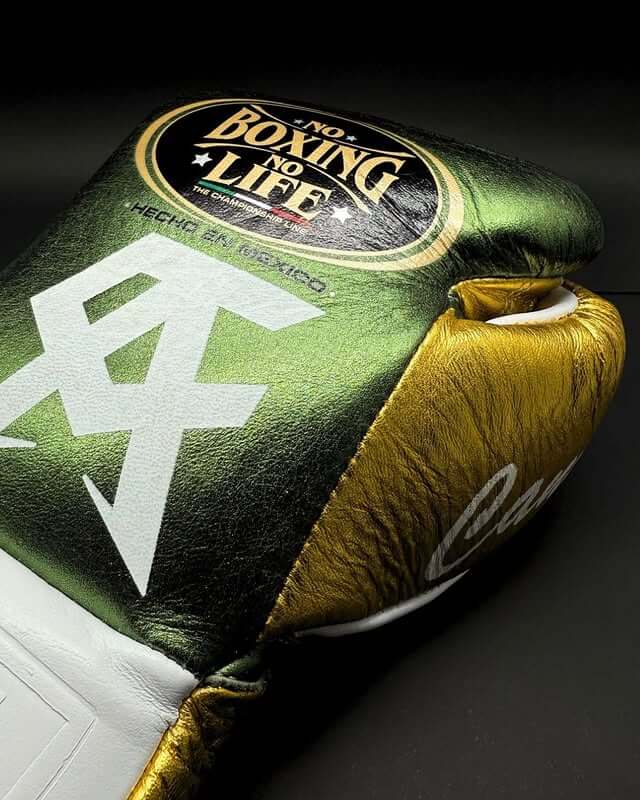 No Boxing No Life Light-Green/Gold/White Lace-Up Boxing Gloves Classic Training Gloves