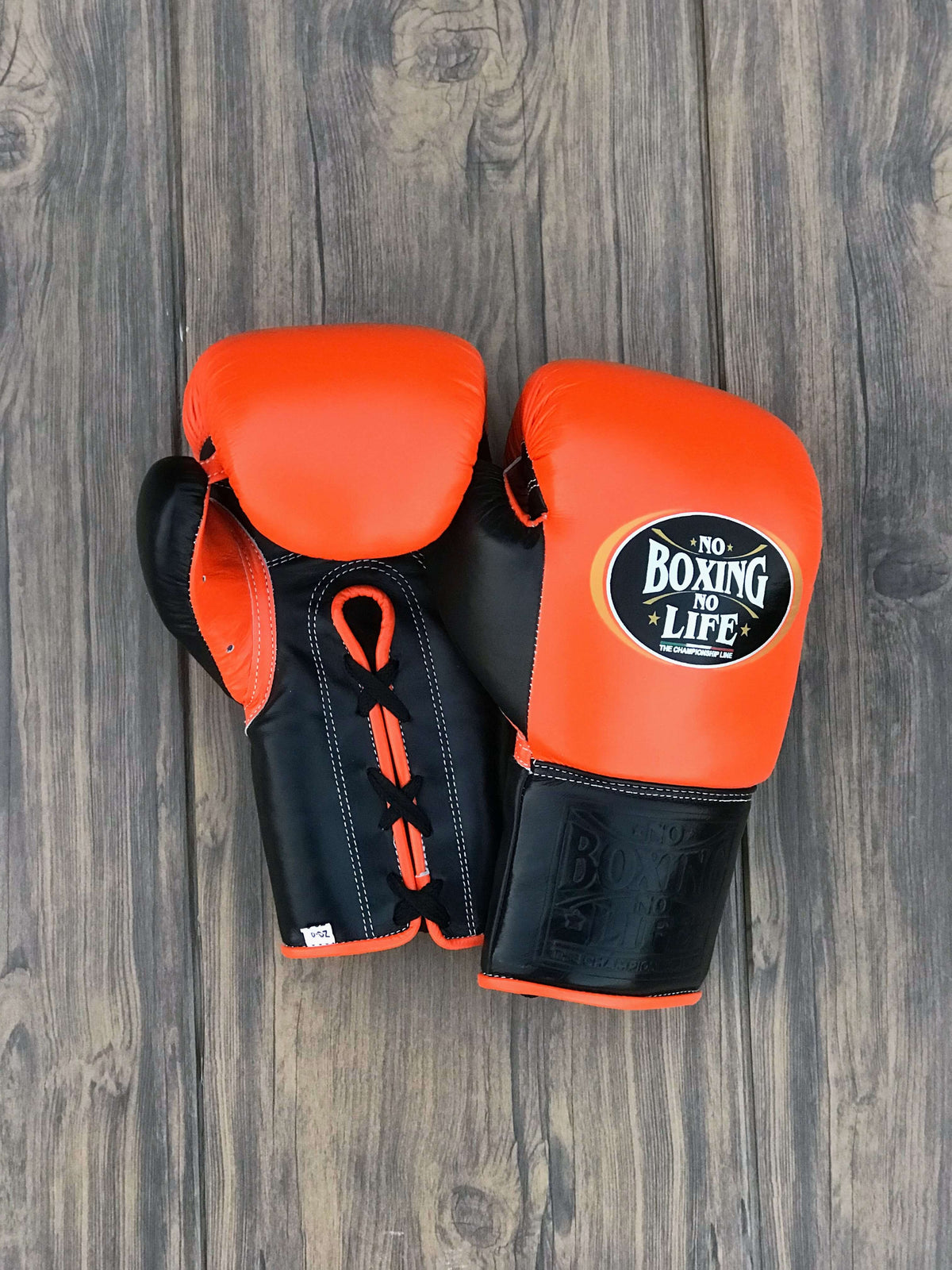 No Boxing No Life Gloves Orange/Black Padded Leather Training Gloves