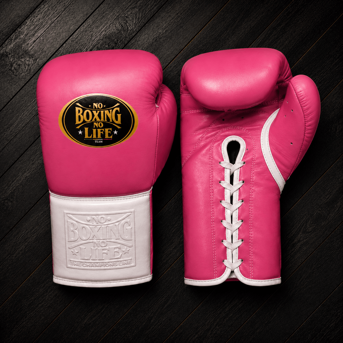 No Boxing No Life Gloves Pink/White Padded Leather Gloves for Boxing Drills