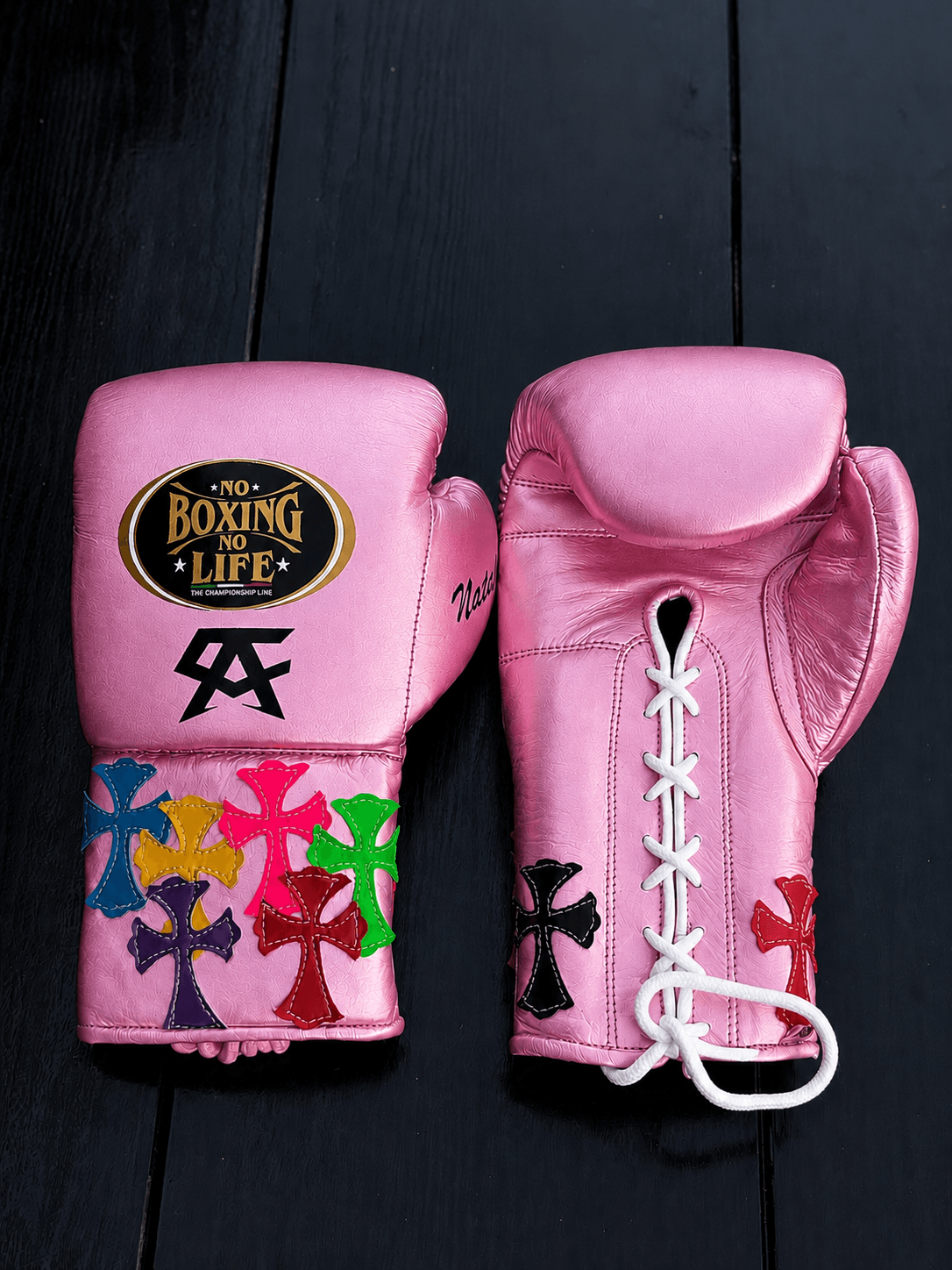 No Boxing No Life Pink Boxing Gloves Custom Fit Gym Training