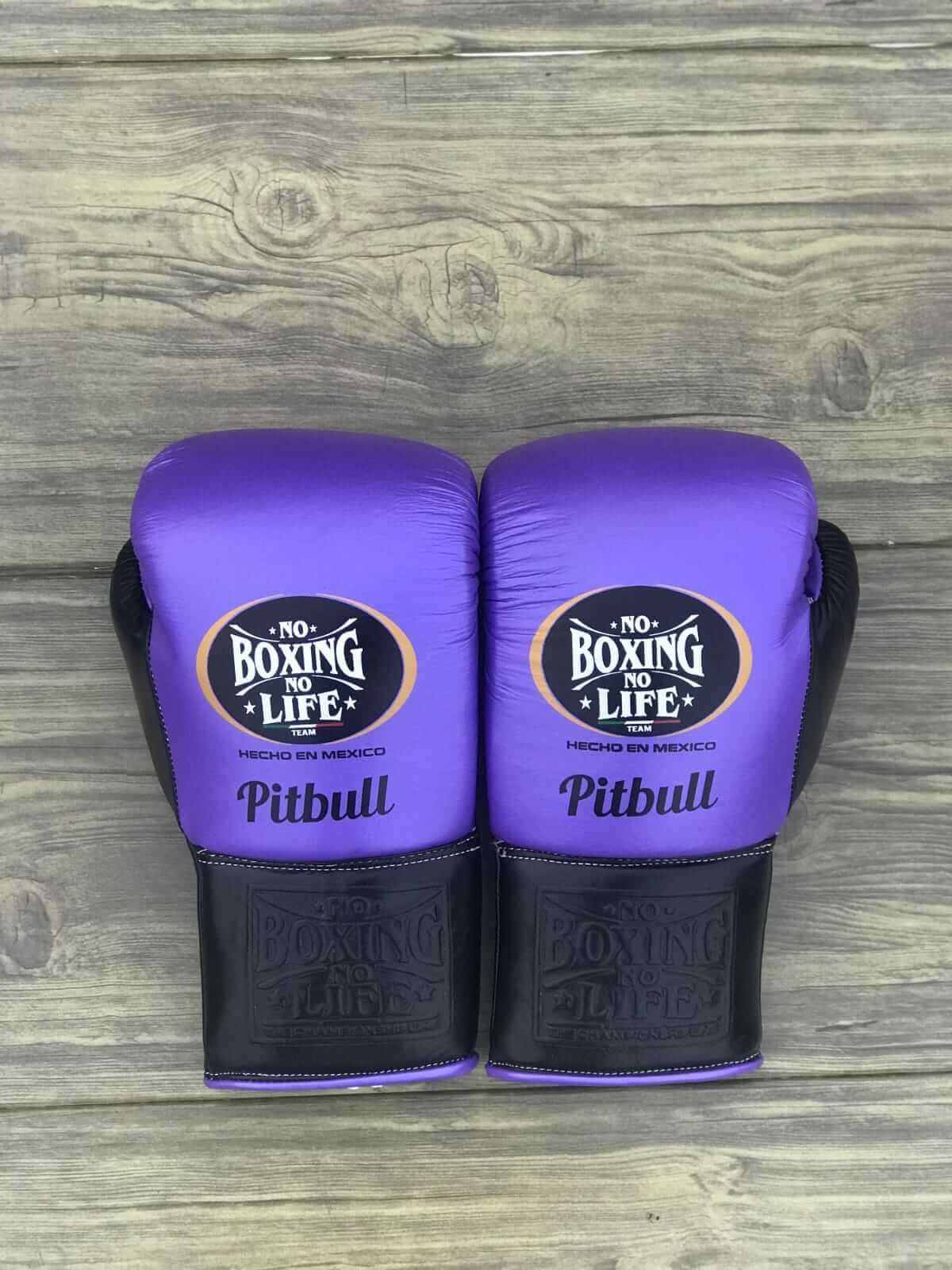 No Boxing No Life Purple/Black Leather Boxing Gloves Back View
