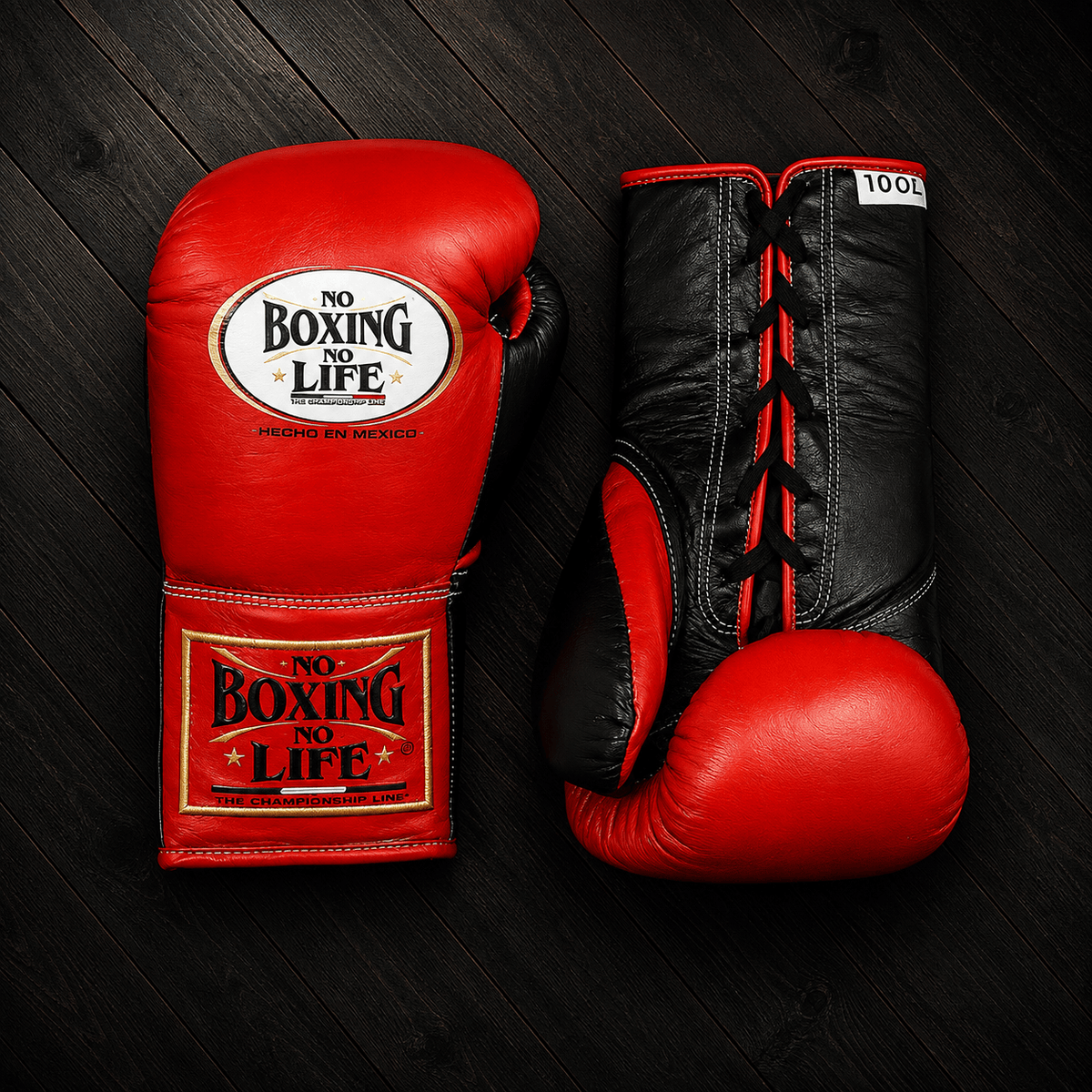 No Boxing No Life Gloves Red/Black Padded Leather Gloves for Muay Thai