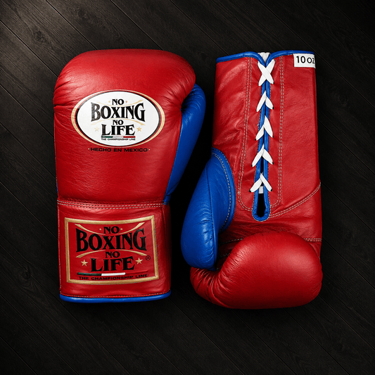 No Boxing No Life Gloves Red/Blue Padded Leather Gloves for Boxing Drills