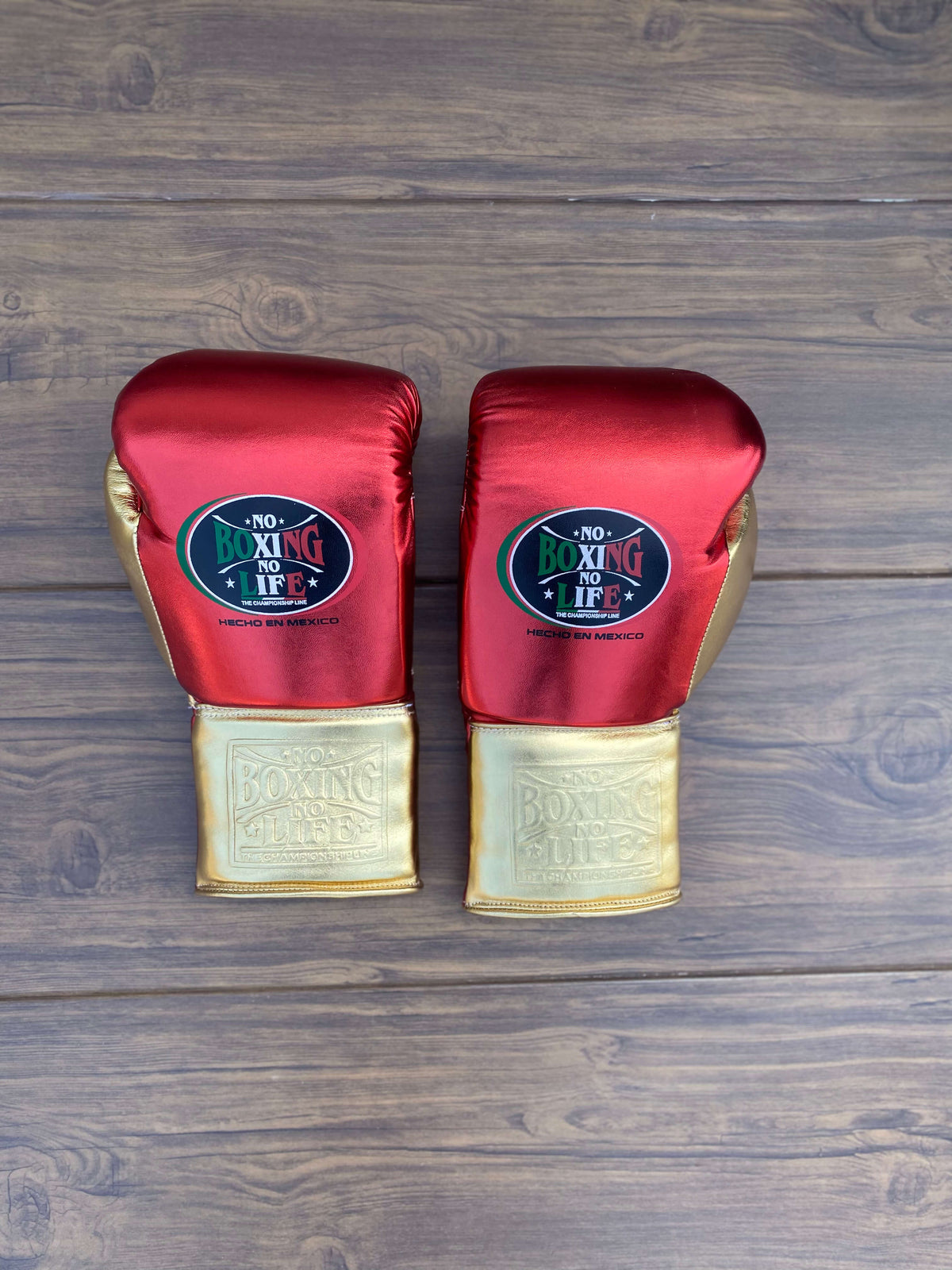 No Boxing No Life Gloves Red/Gold Leather Gloves Back View