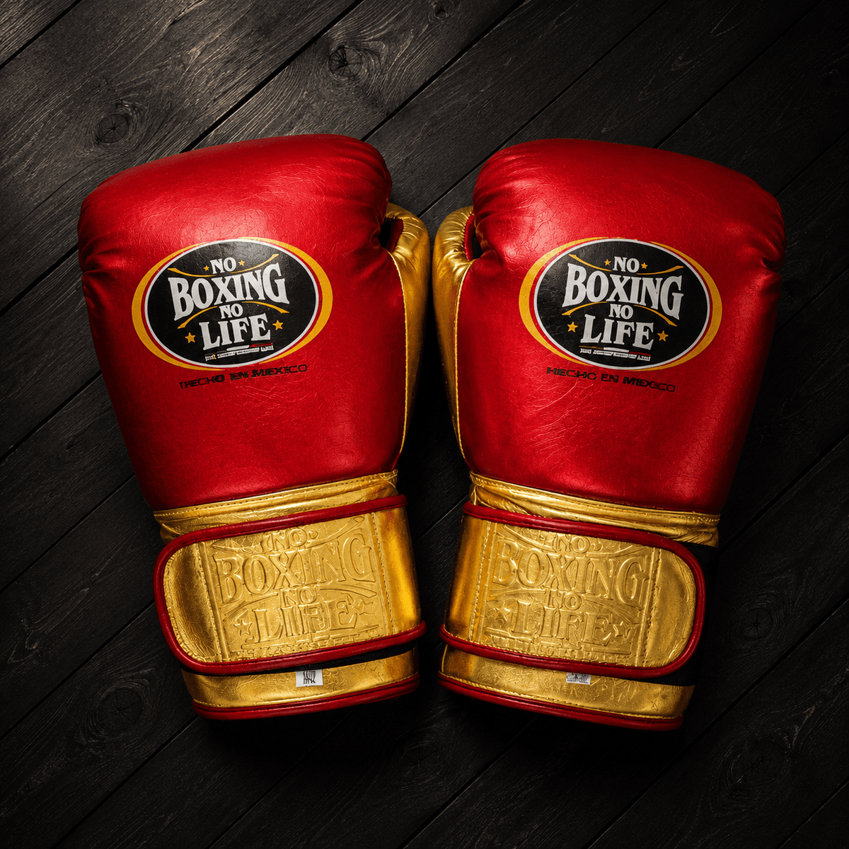 No Boxing No Life Gloves Red/Gold Curved Leather Gloves Back View