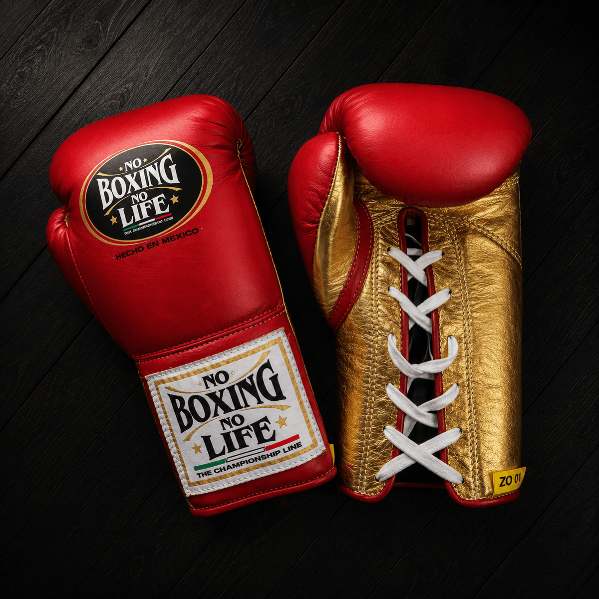 No Boxing No Life Gloves Red/Gold Leather Gloves for Intense Sessions