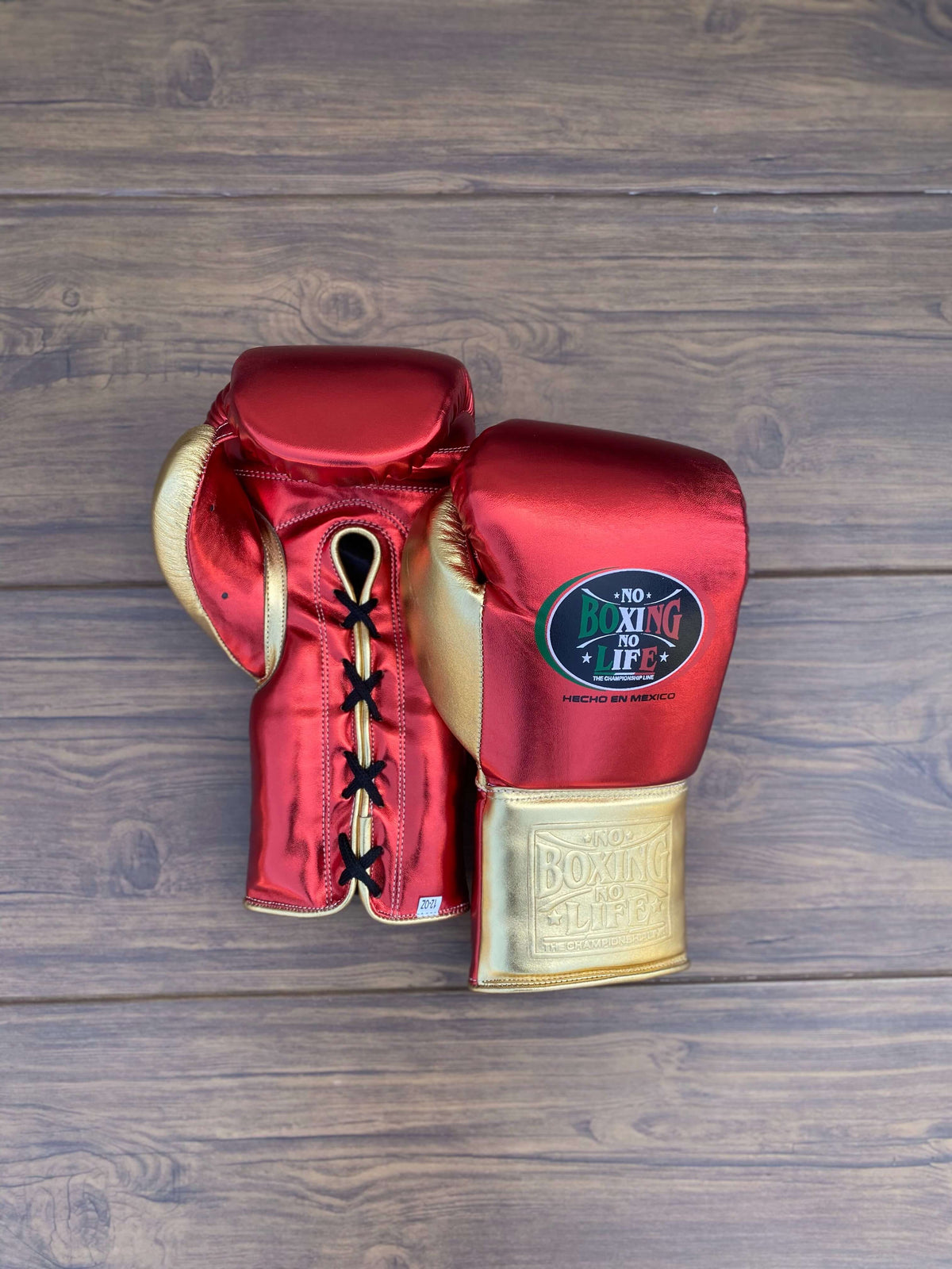 No Boxing No Life Gloves Red/Gold Leather Gloves for Pad Work