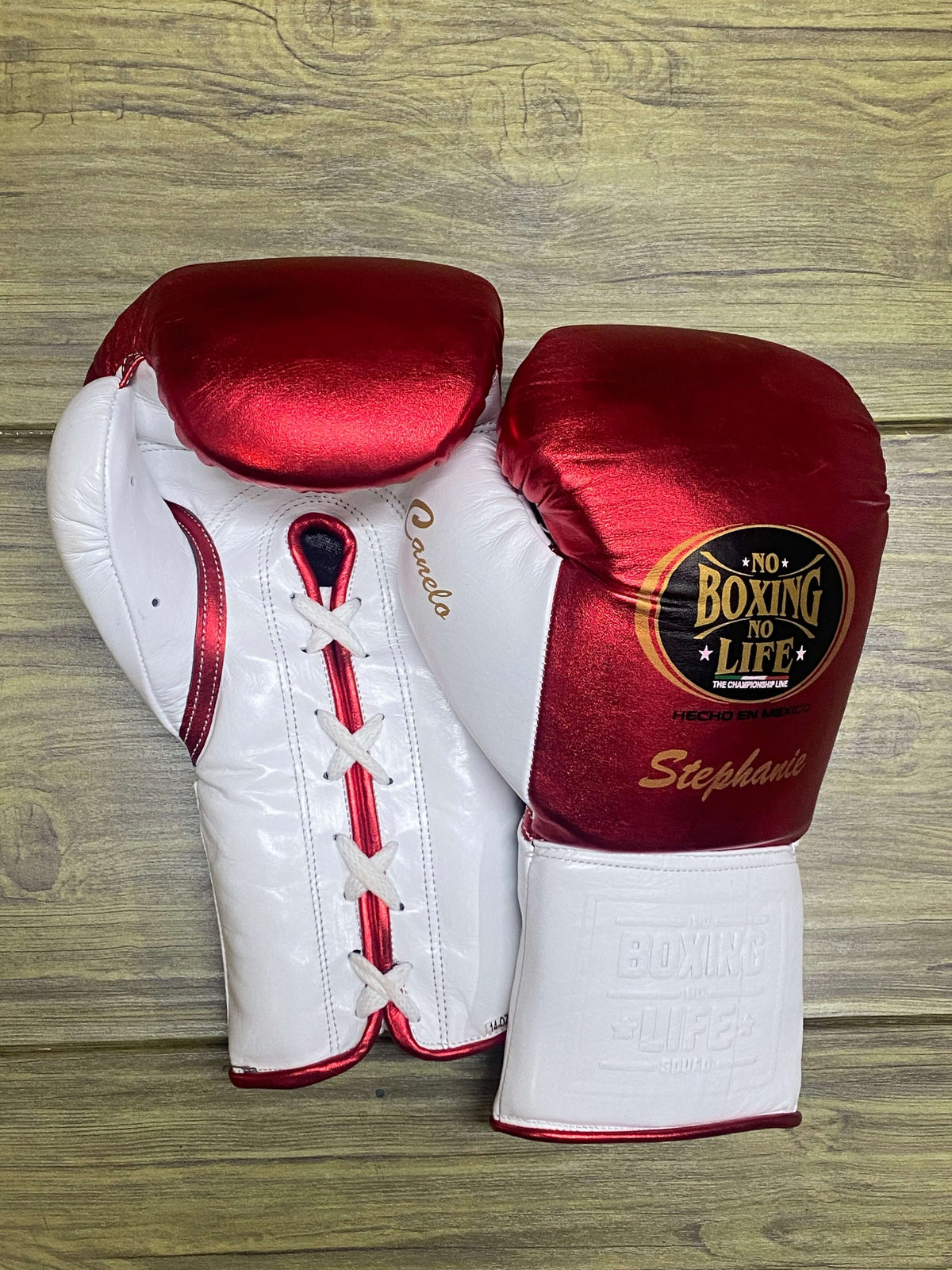 No Boxing No Life Gloves Red/White Padded Leather Training Gloves