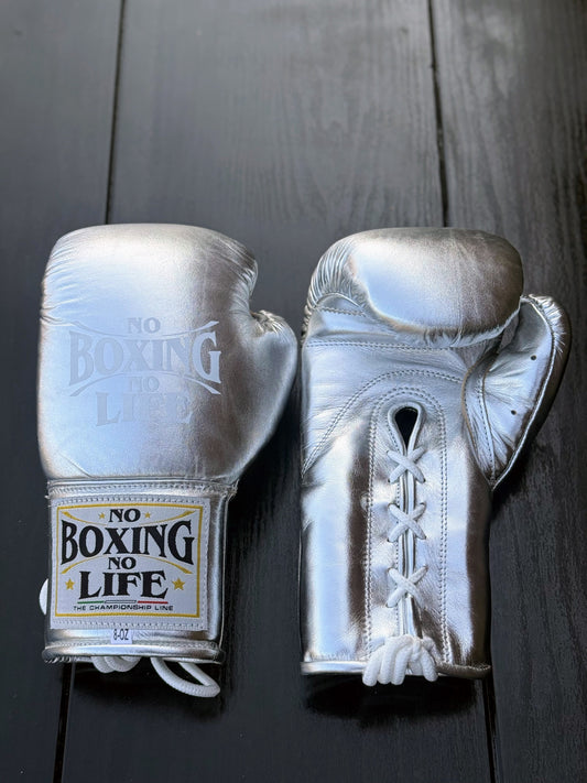 No Boxing No Life Gloves Silver Leather Gloves Front View