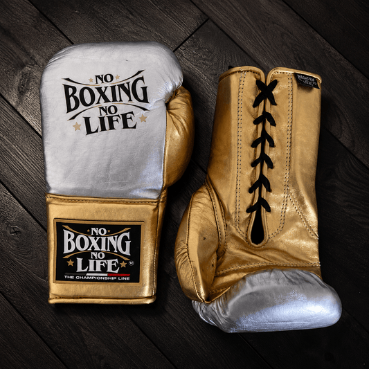 No Boxing No Life Gloves Silver/Gold Leather Training Gloves for Boxing
