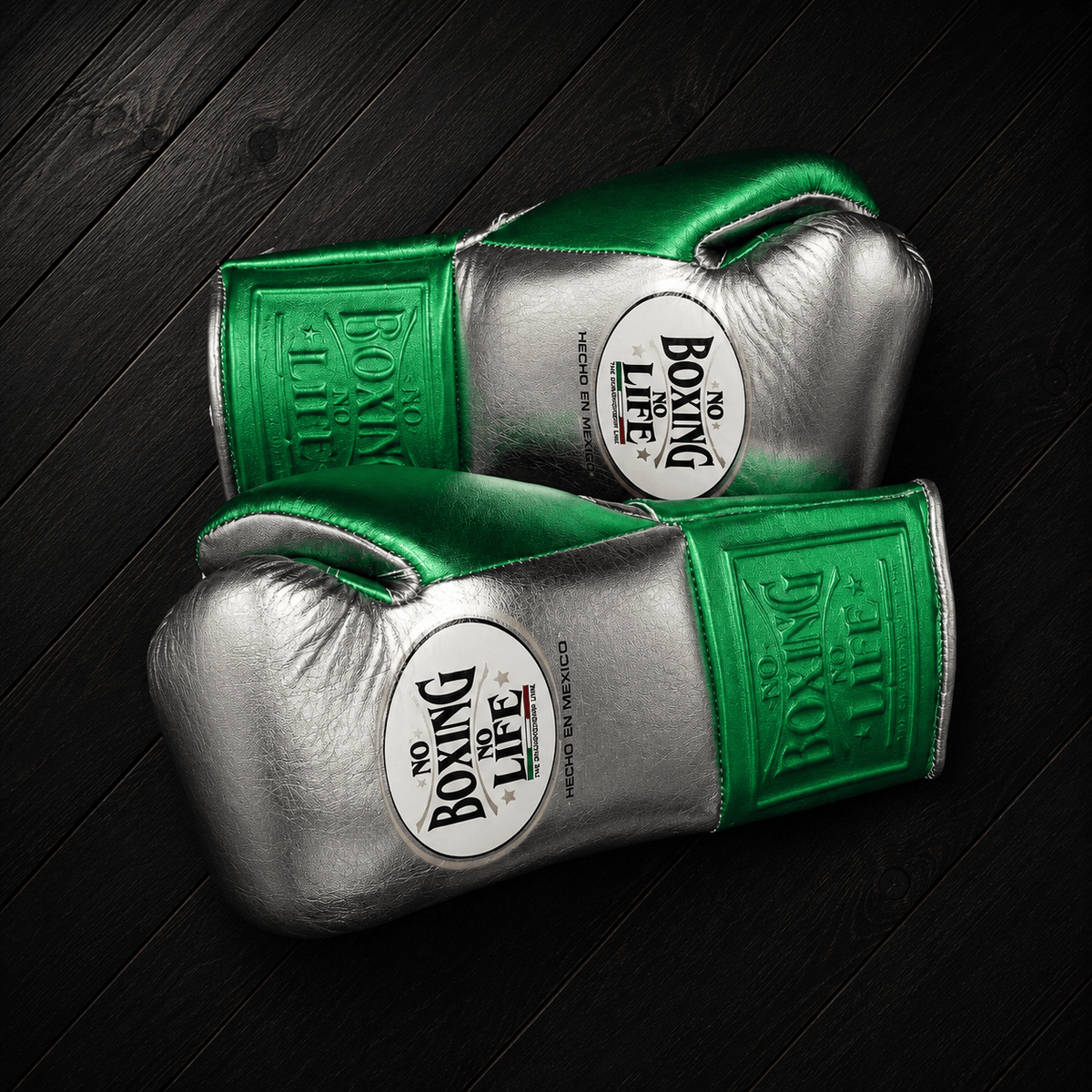 No Boxing No Life Gloves Silver/Green Lace Up Gloves for Workout Sessions