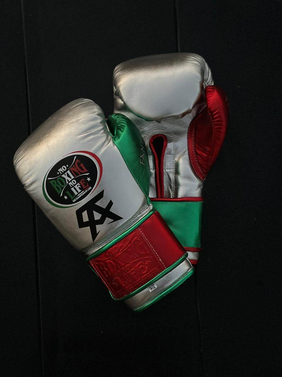 No Boxing No Life Gloves Silver/Red/Green Leather Training Gloves