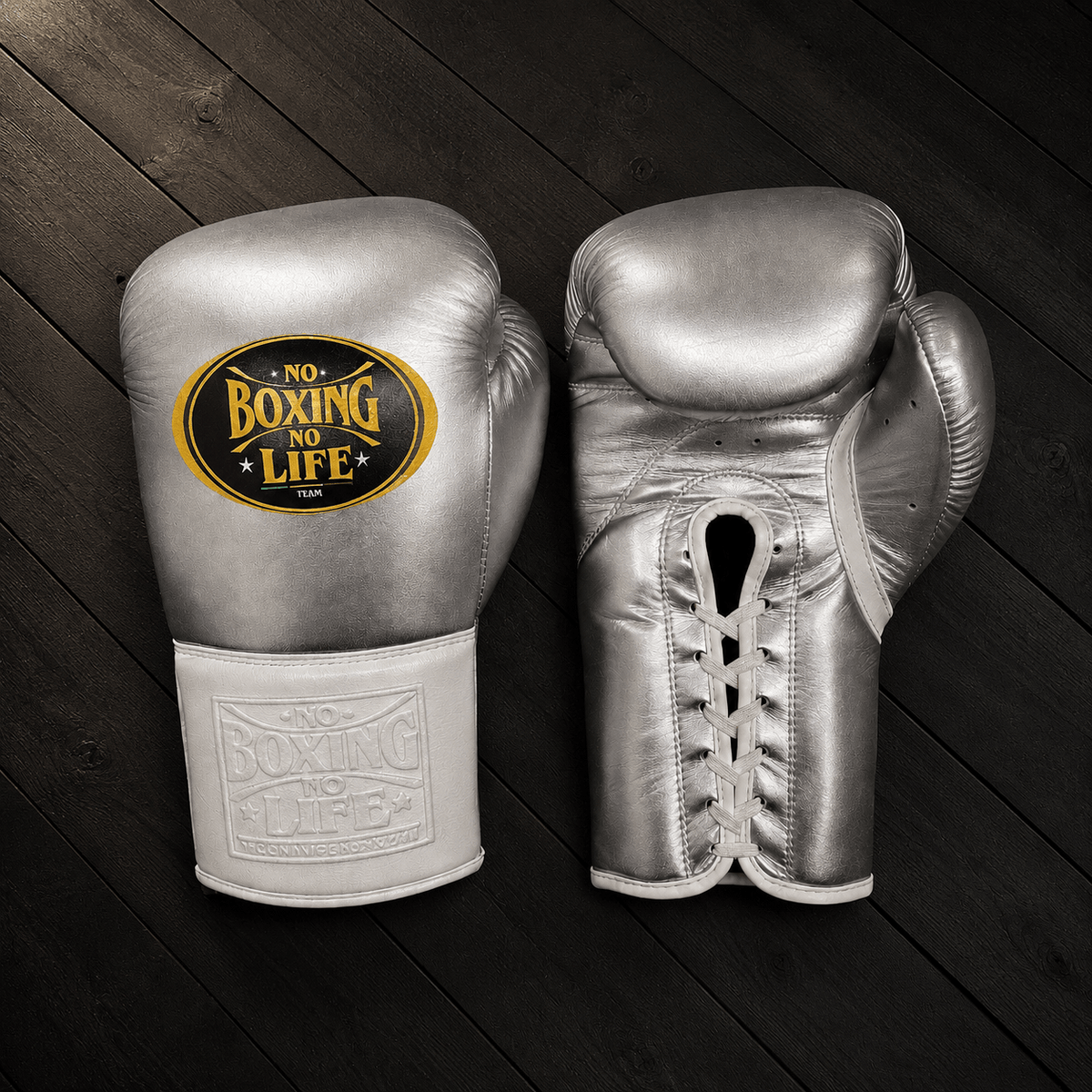 No Boxing No Life Gloves Silver/White Lace Up Gloves for Workout Sessions