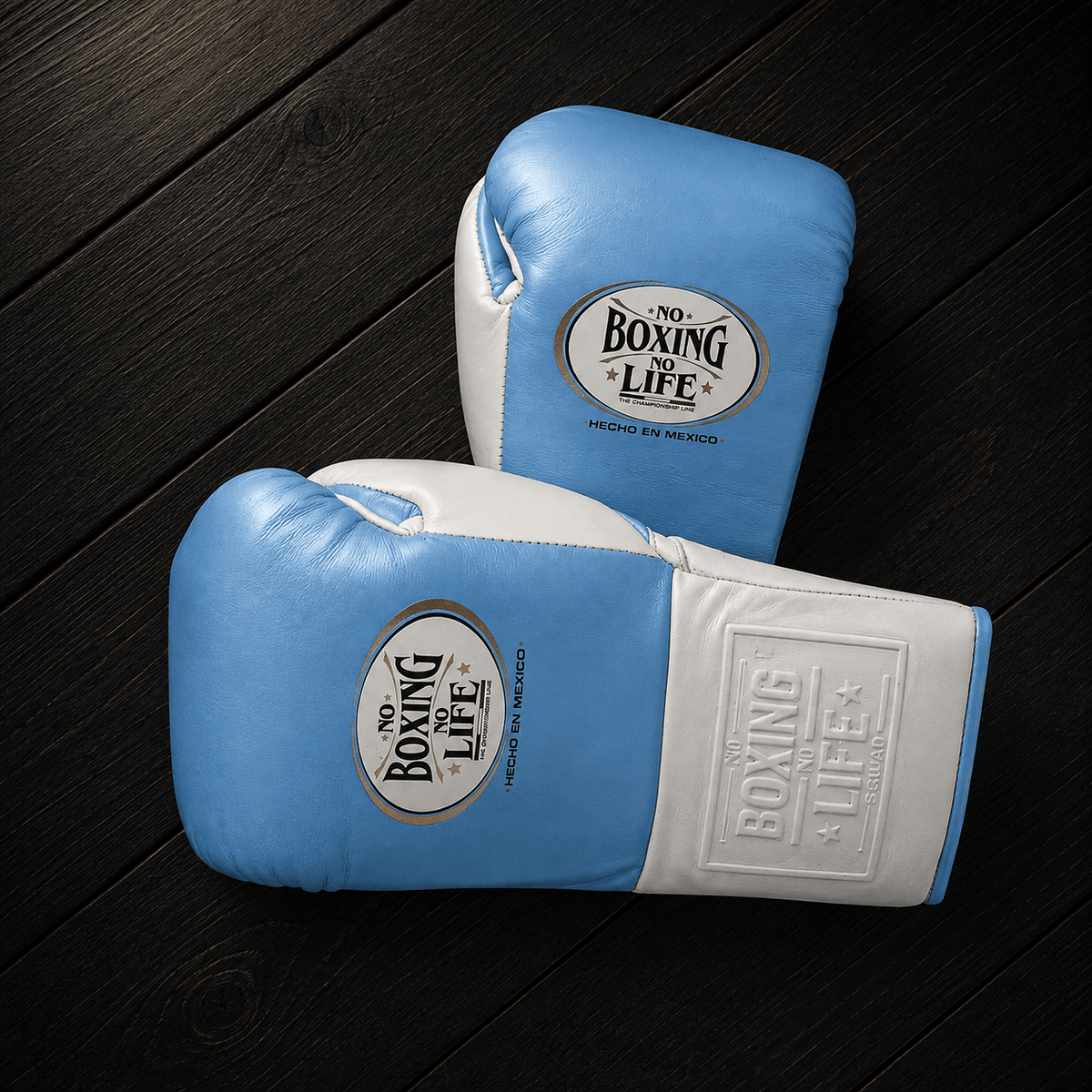 No Boxing No Life Gloves Sky-Blue/White Leather Training Gloves for Sparring