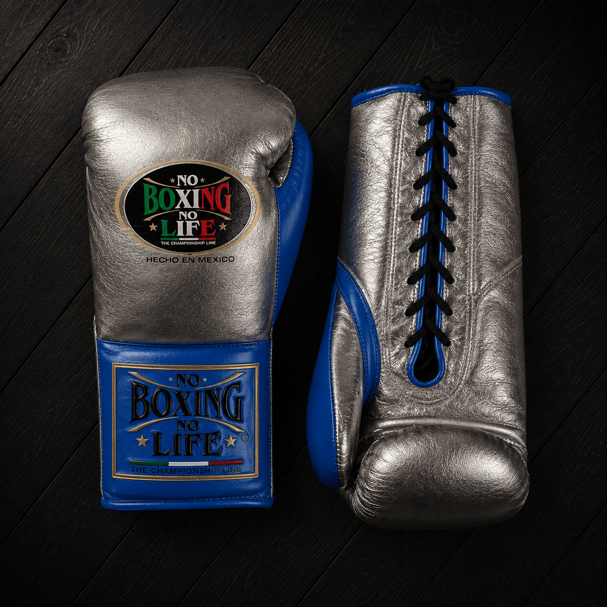 No Boxing No Life Gloves Slate/Blue Leather Training Gloves for Heavy Training