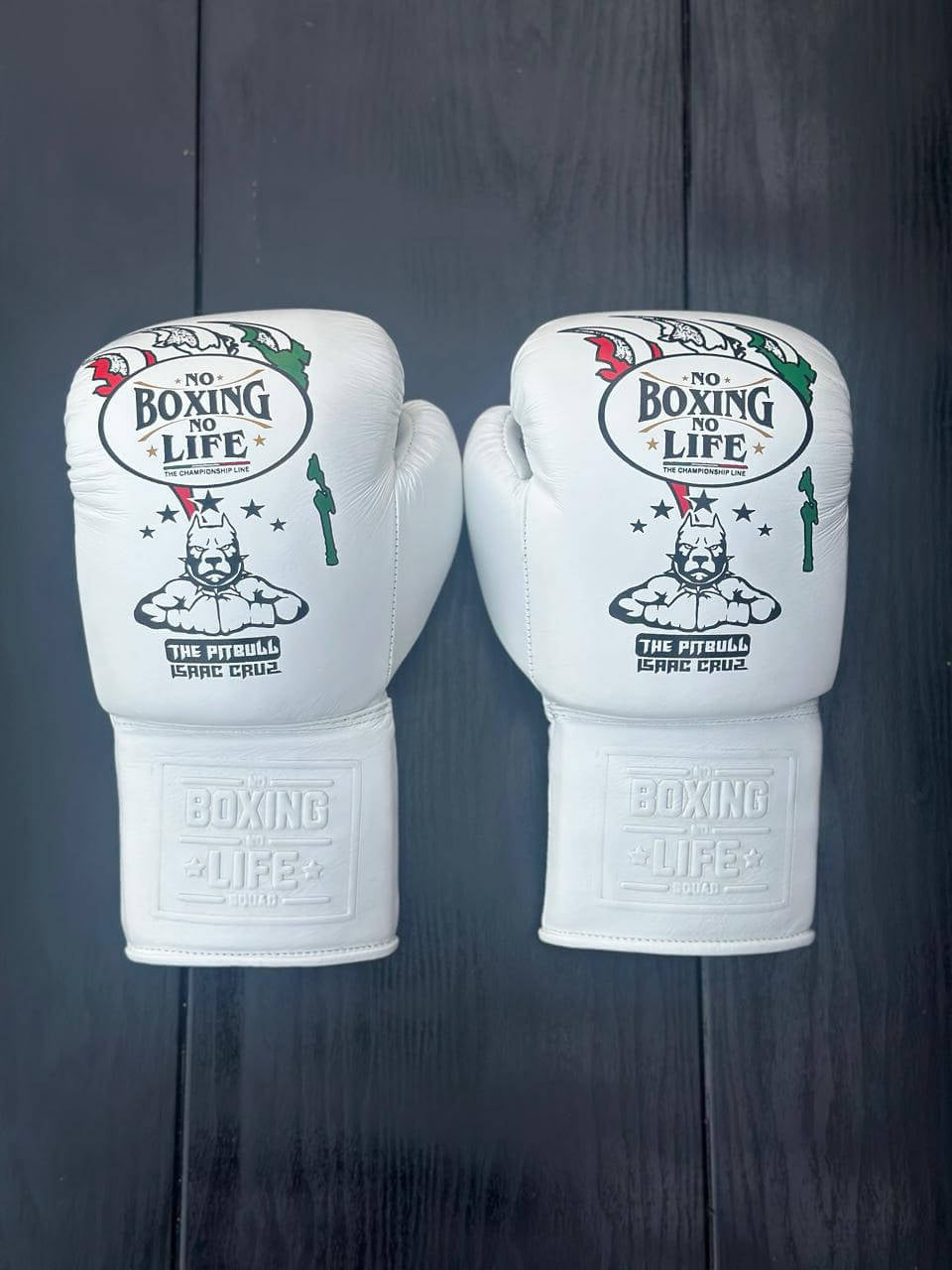 No Boxing No Life Gloves White Lace Up Leather Gloves Back View
