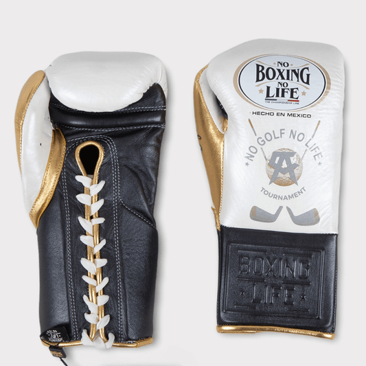 No Boxing No Life White/Black/Gold 14oz Boxing Gloves Custom Sparring Gloves