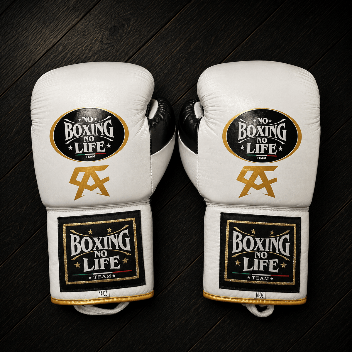 No Boxing No Life Gloves White-Black-Gold Leather Gloves for Practice
