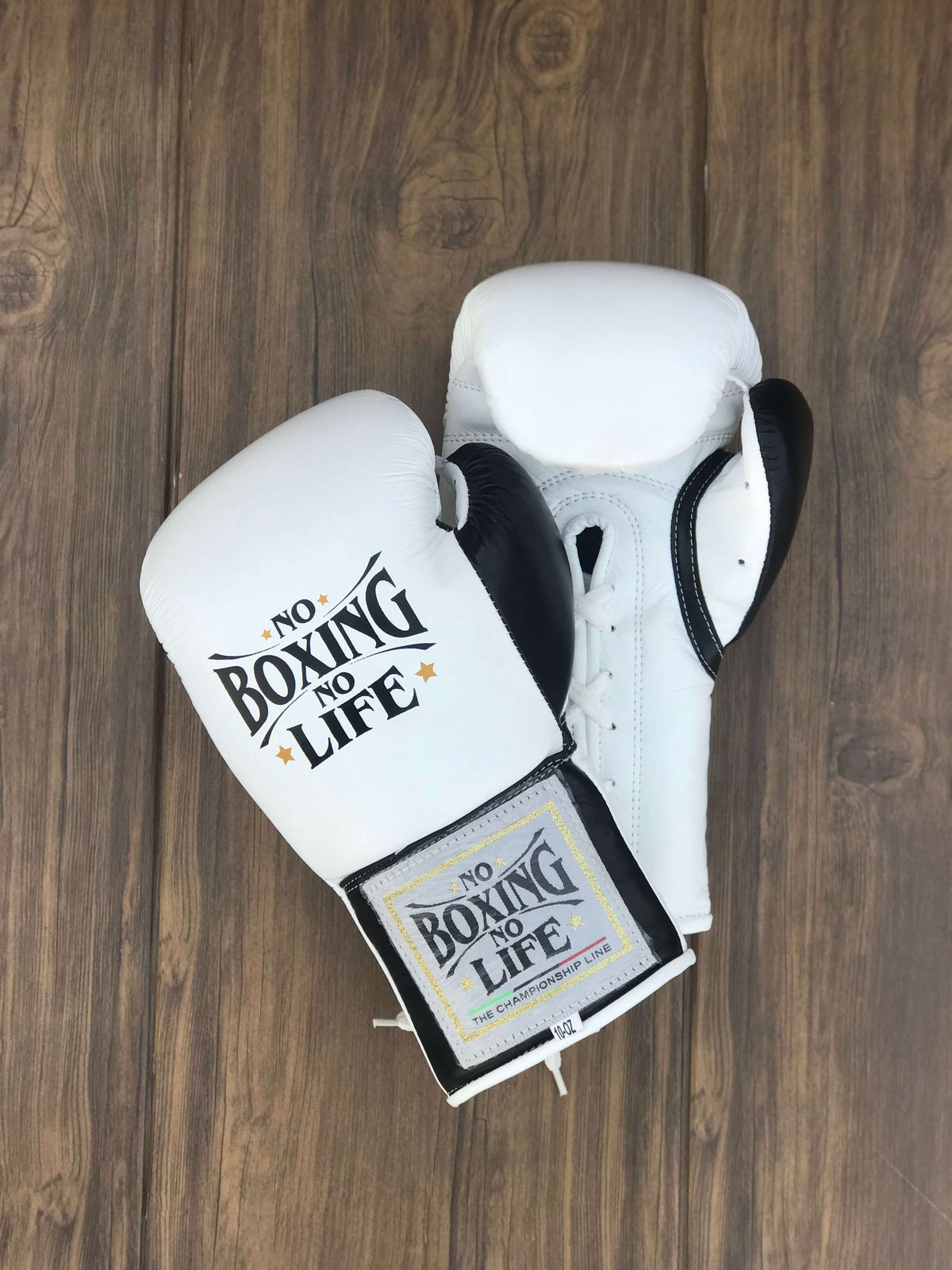 No Boxing No Life Gloves White/Black Lace Up Leather Gloves
