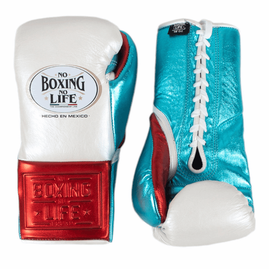No Boxing No Life White/Sky-Blue/Red 14oz Boxing Gloves High Quality Gym Gloves