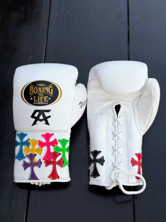 No Boxing No Life Boxing Gloves White 14oz Leather Training Gloves