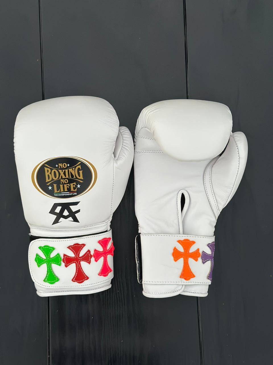 No Boxing No Life White Boxing Gloves Sparring Training Velcro Gloves 