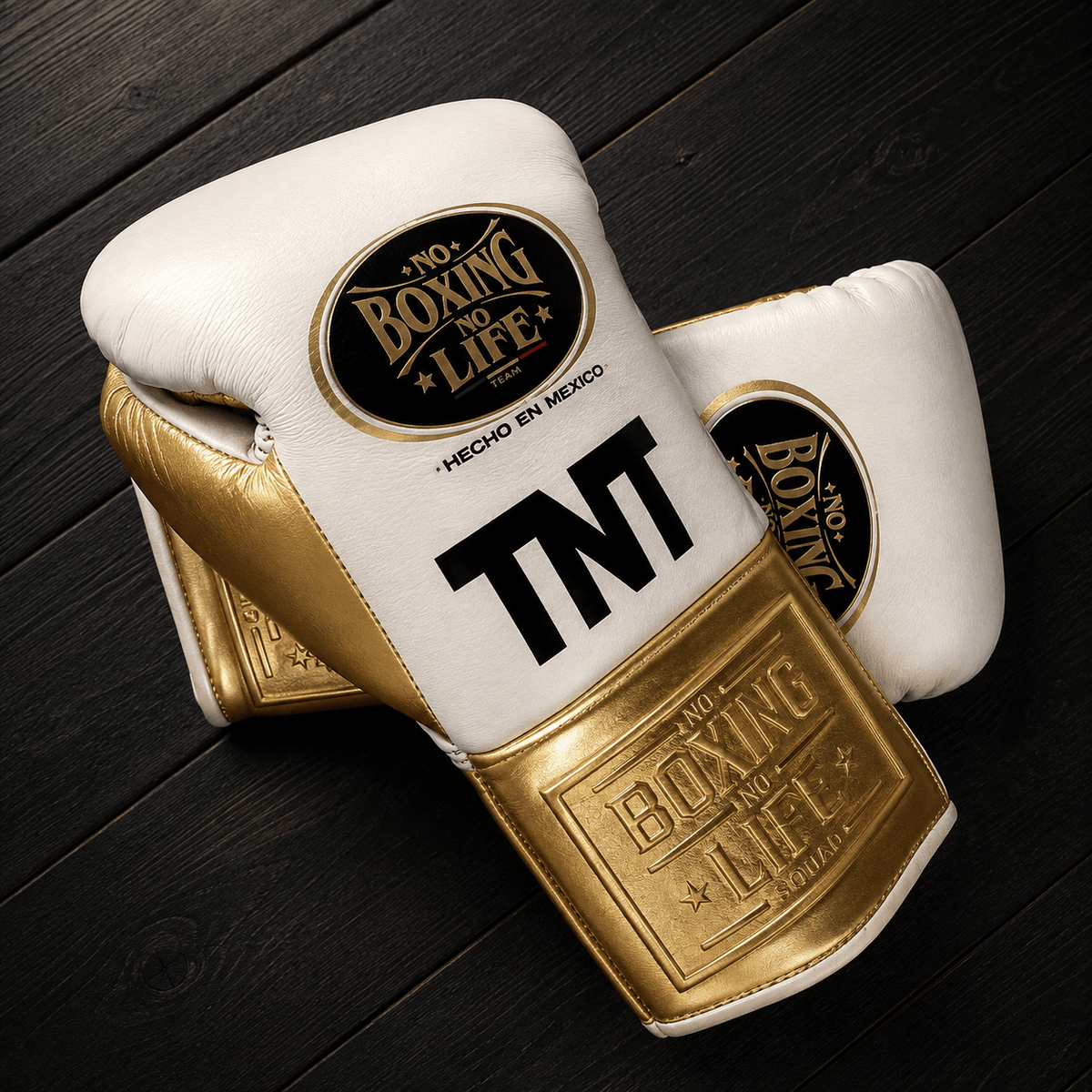 No Boxing No Life Gloves White/Gold Training Gloves Back View
