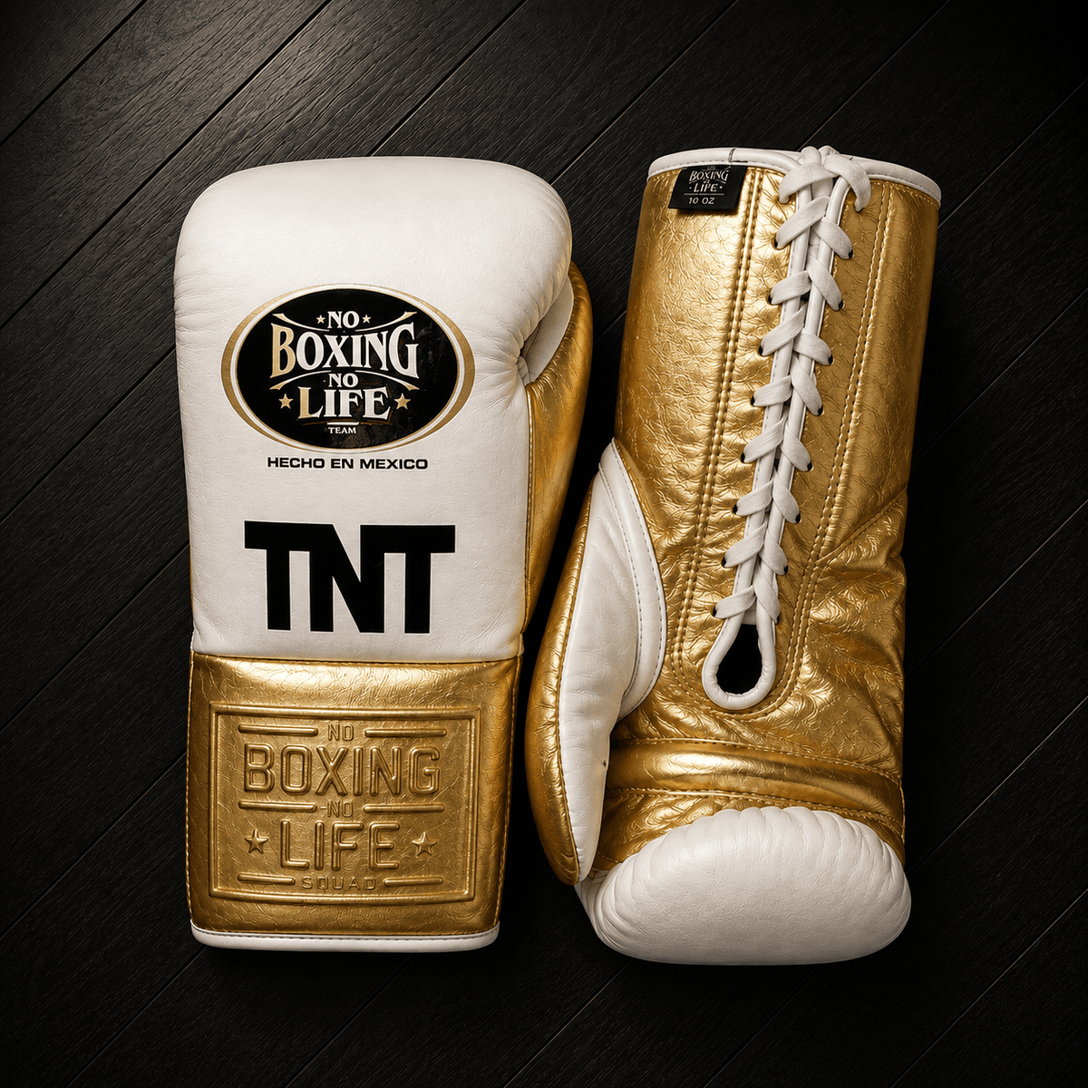 No Boxing No Life Gloves White/Gold Training Gloves with Secure Wrist Strap
