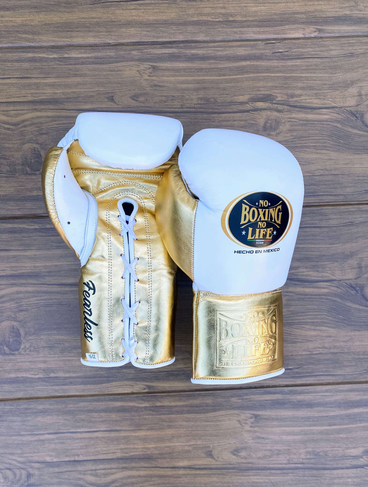 No Boxing No Life Gloves White/Gold Padded Leather Gloves