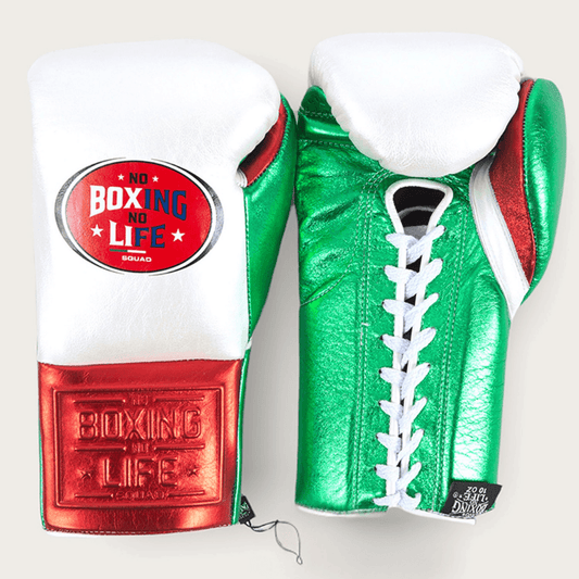 No Boxing No Life White/Green/Red 14oz Boxing Gloves High Quality Gym Gloves