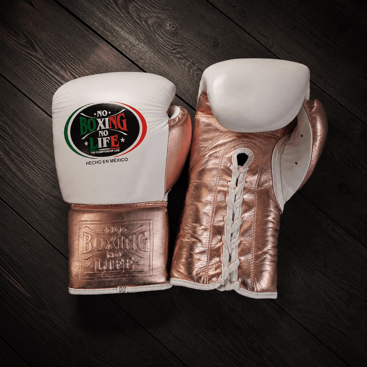 No Boxing No Life Gloves White/Peach Curved Leather Gloves for Sparring