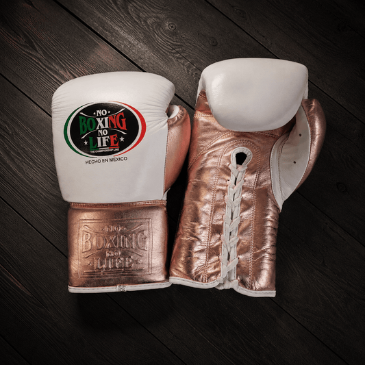 No Boxing No Life Gloves White/Peach Curved Leather Gloves for Sparring