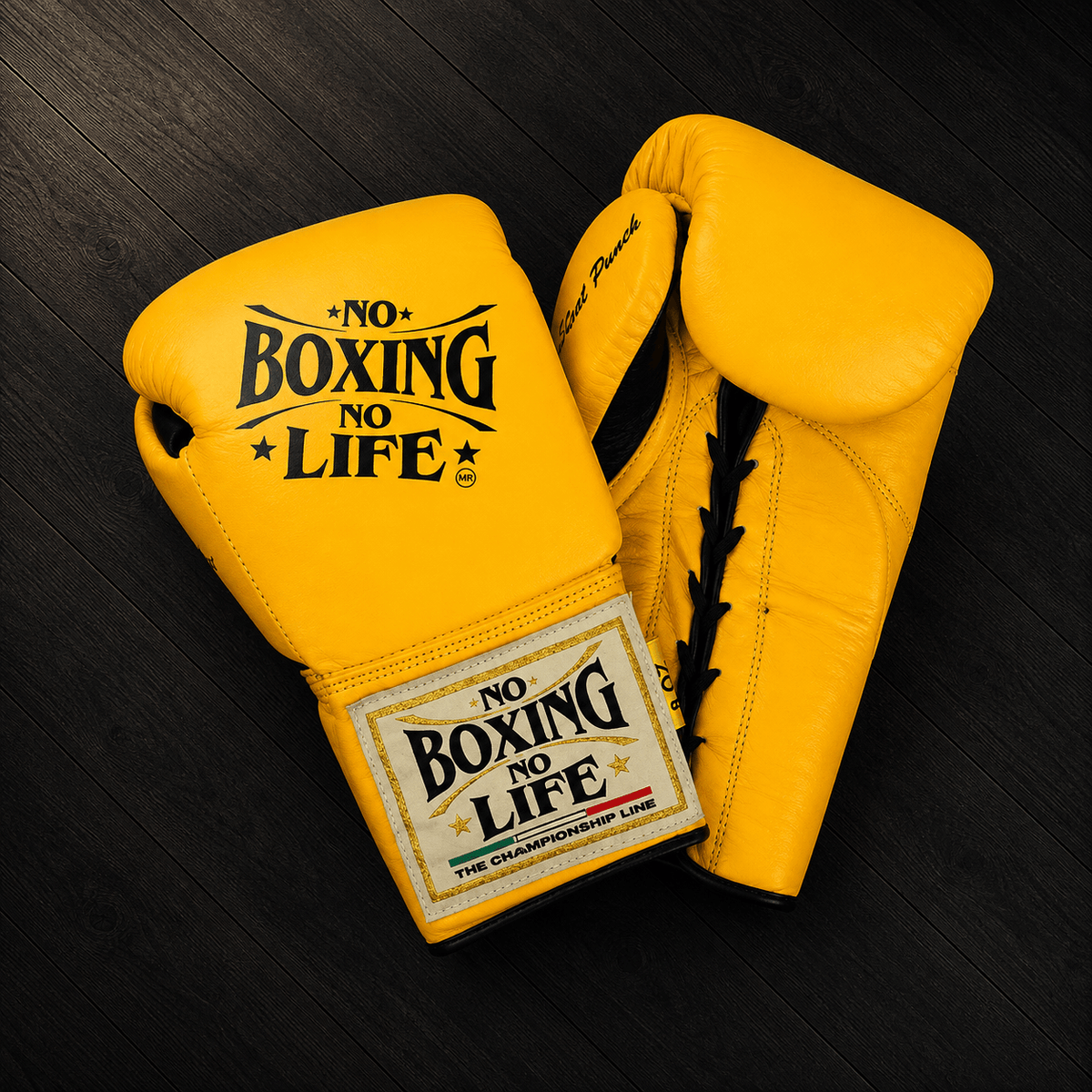 No Boxing No Life Gloves Yellow/Black Training Gloves with Secure Wrist Strap