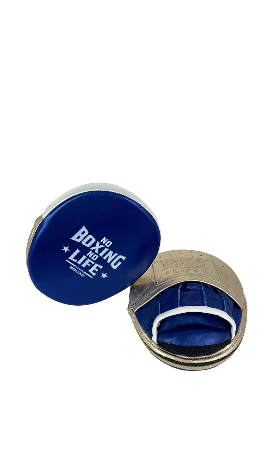 No Boxing No Life Punching Mitts Blue/Gold Leather Focus Mitts