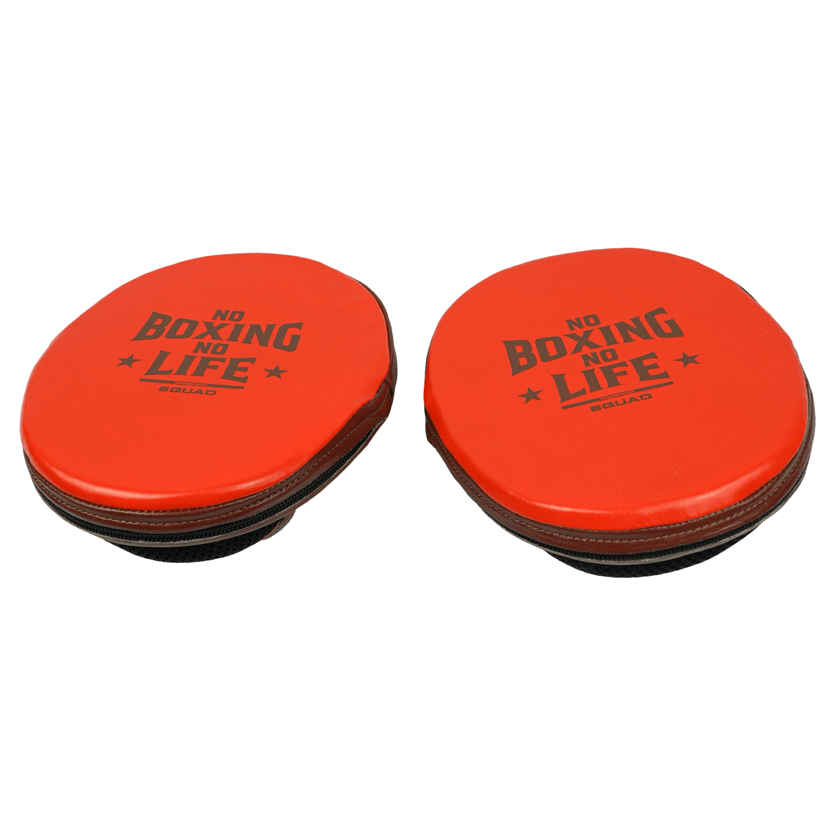 No Boxing No Life Punching Mitts Brown/Orange Leather Mitts Back View