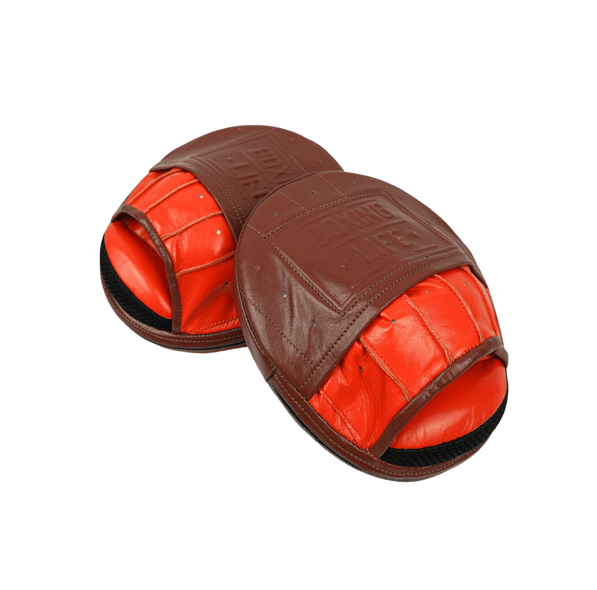 No Boxing No Life Punching Mitts Brown/Orange Leather Mitts Front View