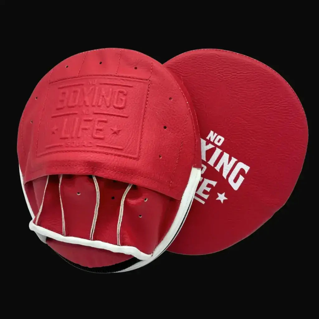 No Boxing No Life Punching Mitts Red/White Leather Focus Mitts for Training