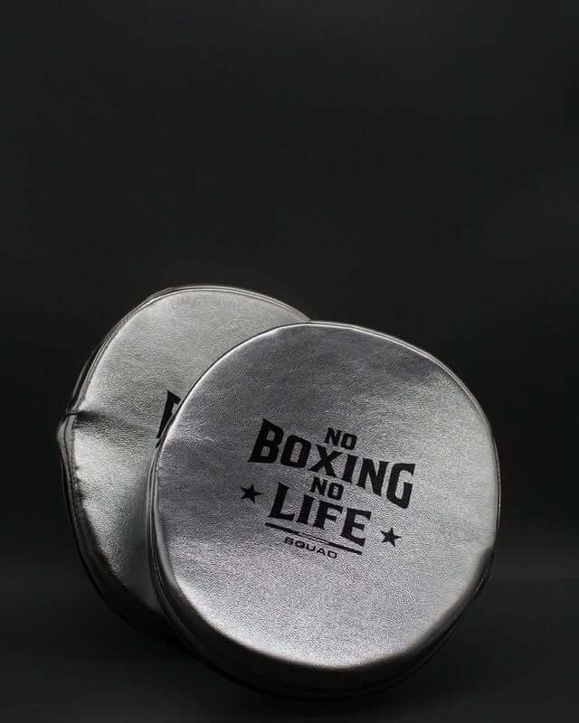 No Boxing No Life Punching Mitts Silver Curved Leather Mitts for Sparring