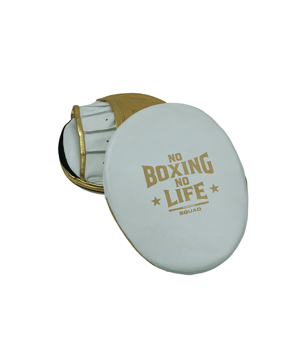 No Boxing No Life Punching Mitts White/Gold Leather Focus Mitts for Pad Work