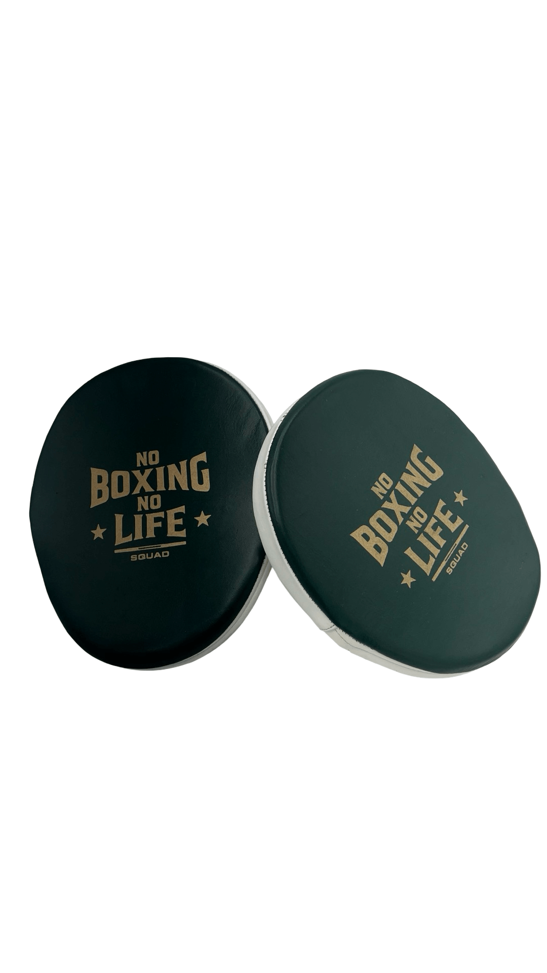 No Boxing No Life Punching Mitts Green/White/Red Curved Leather Mitts for Training Back View