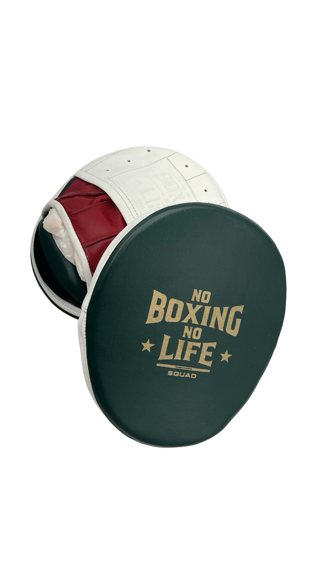 No Boxing No Life Punching Mitts Green/White/Red Curved Leather Mitts for Training