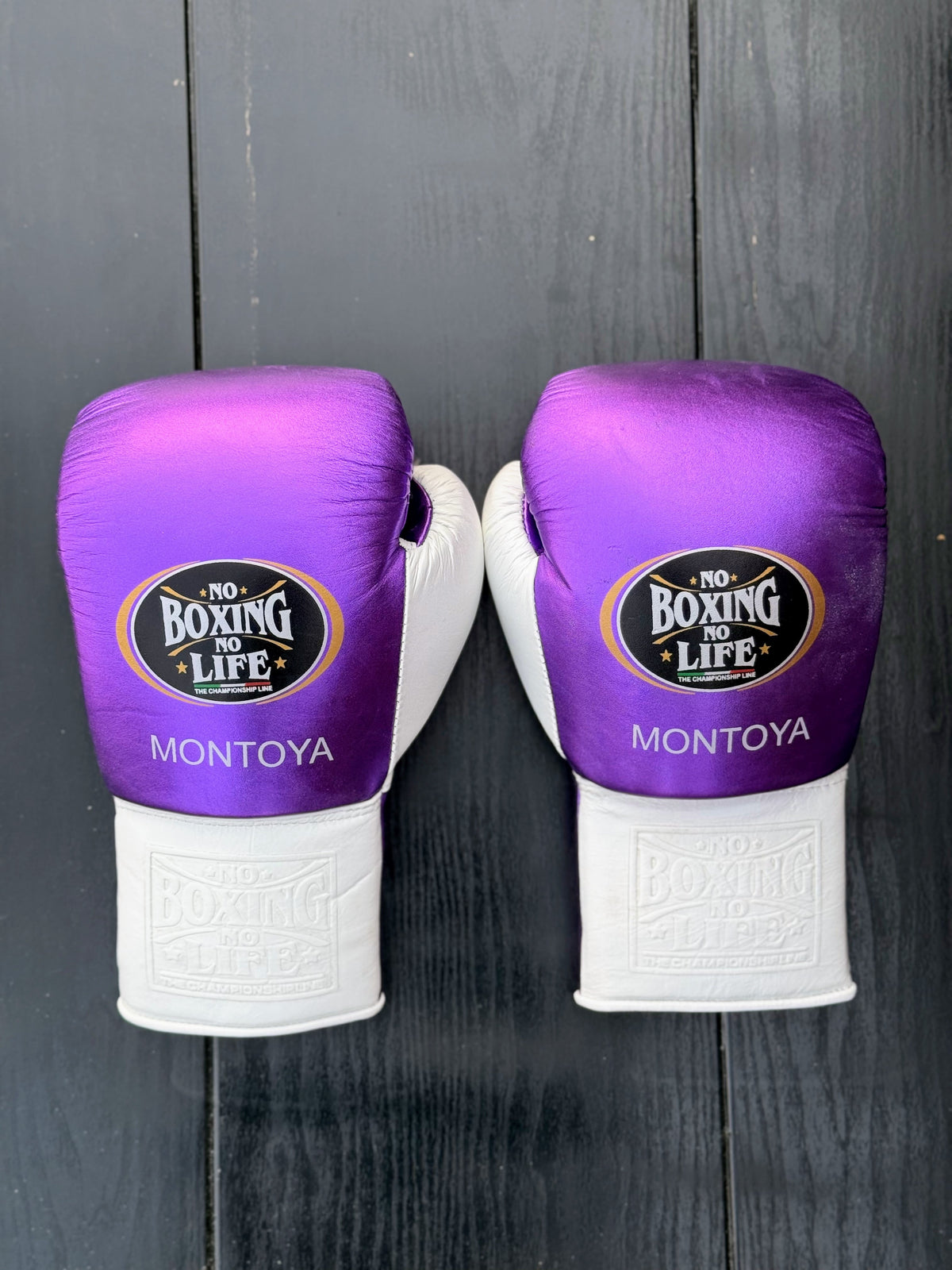 No Boxing No Life Set Purple/White  Leather Gloves Back View