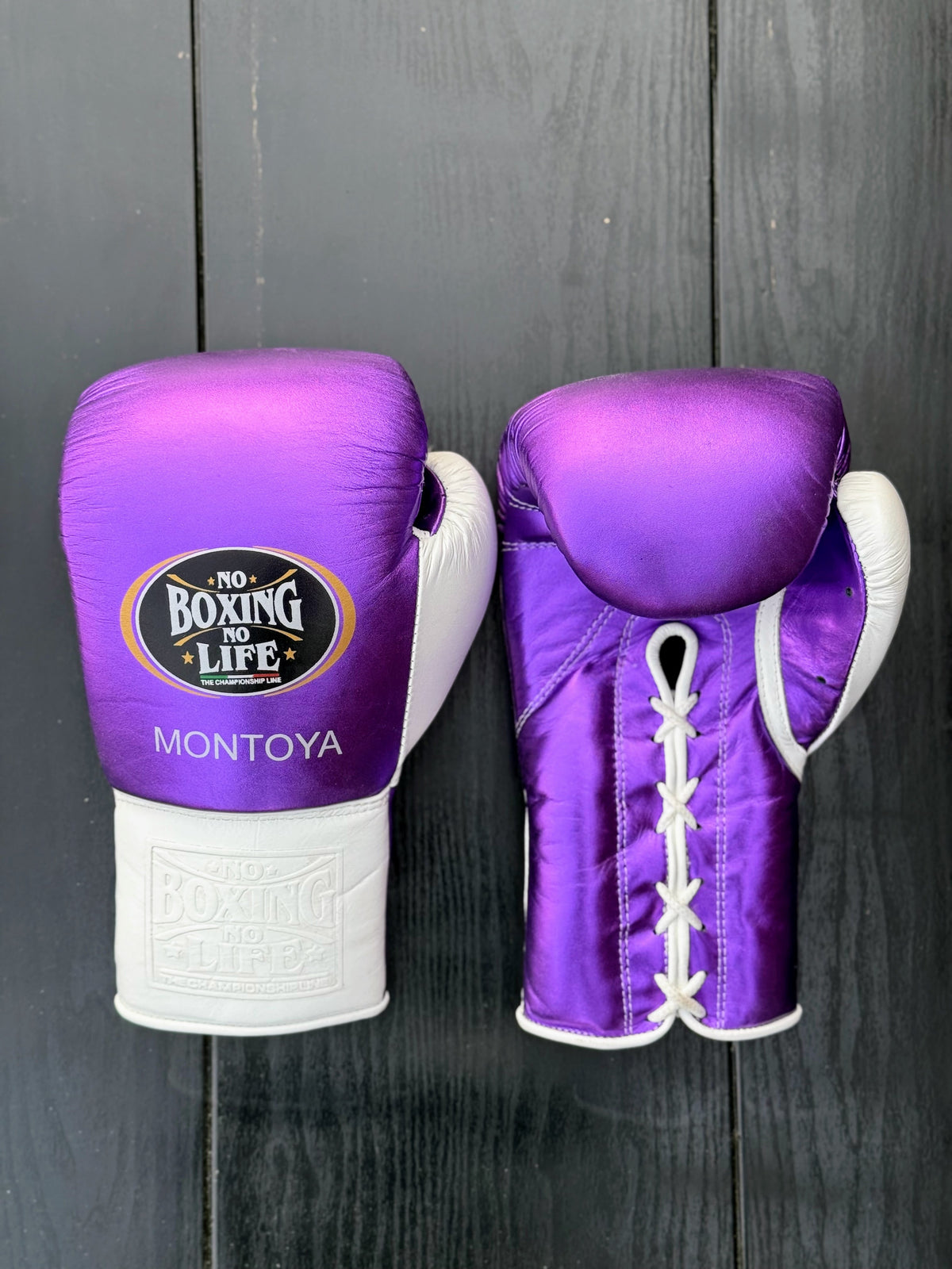 No Boxing No Life Set Purple/White  Leather Gloves Front  View