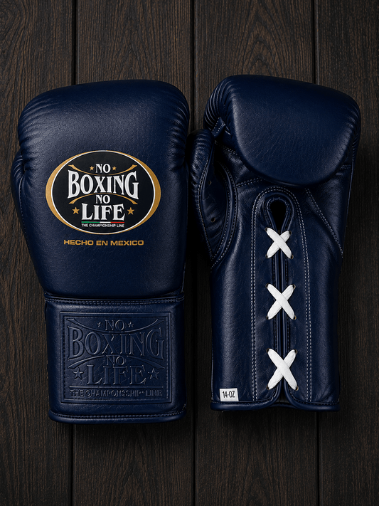 No Boxing No Life Boxing Gloves Dark-Blue on Hands Training Action Shot