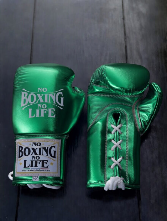 No Boxing No Life Green Lace-Up Boxing Gloves Classic Training Gloves