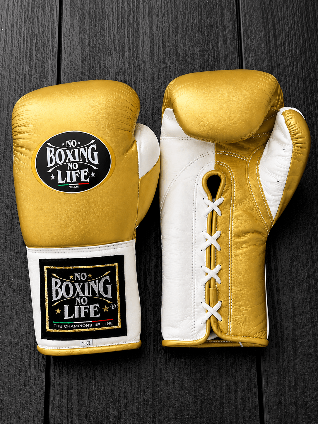No Boxing No Life Gold/White Boxing Gloves 14oz Premium Training Gloves