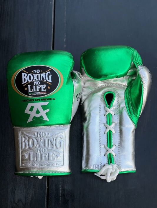 No Boxing No Life Green/Silver 14oz Boxing Gloves High Quality Gym Gloves