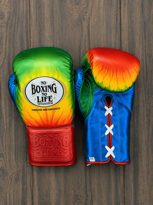 No Boxing No Life Orange/Blue/Parrot Boxing Gloves Premium Leather Training Pair